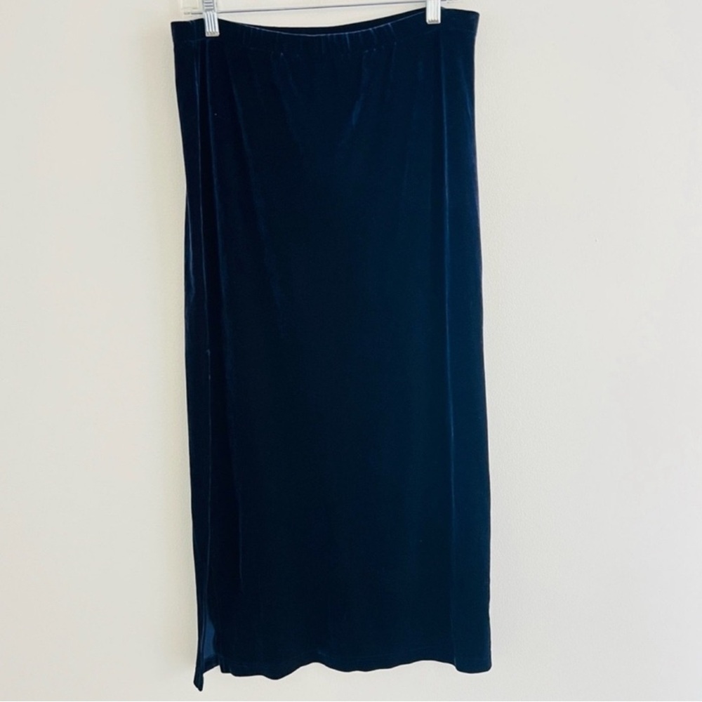 Vintage 90s Amanda Smith Blue Velvet Midi Skirt 8